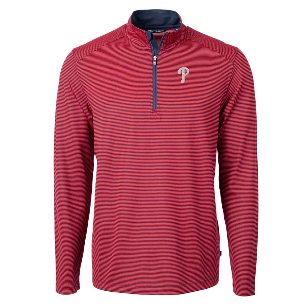 Philadelphia Phillies Cutter & Buck Virtue Eco Pique Micro Stripe Big & Tall Recycled Quarter-Zip Pullover Top - Red/Navy Pullover