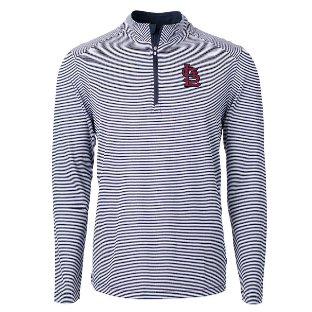 St. Louis Cardinals Cutter & Buck Virtue Eco Pique Micro Stripe Big & Tall Recycled Quarter-Zip Pullover Top - Navy/White Pullover