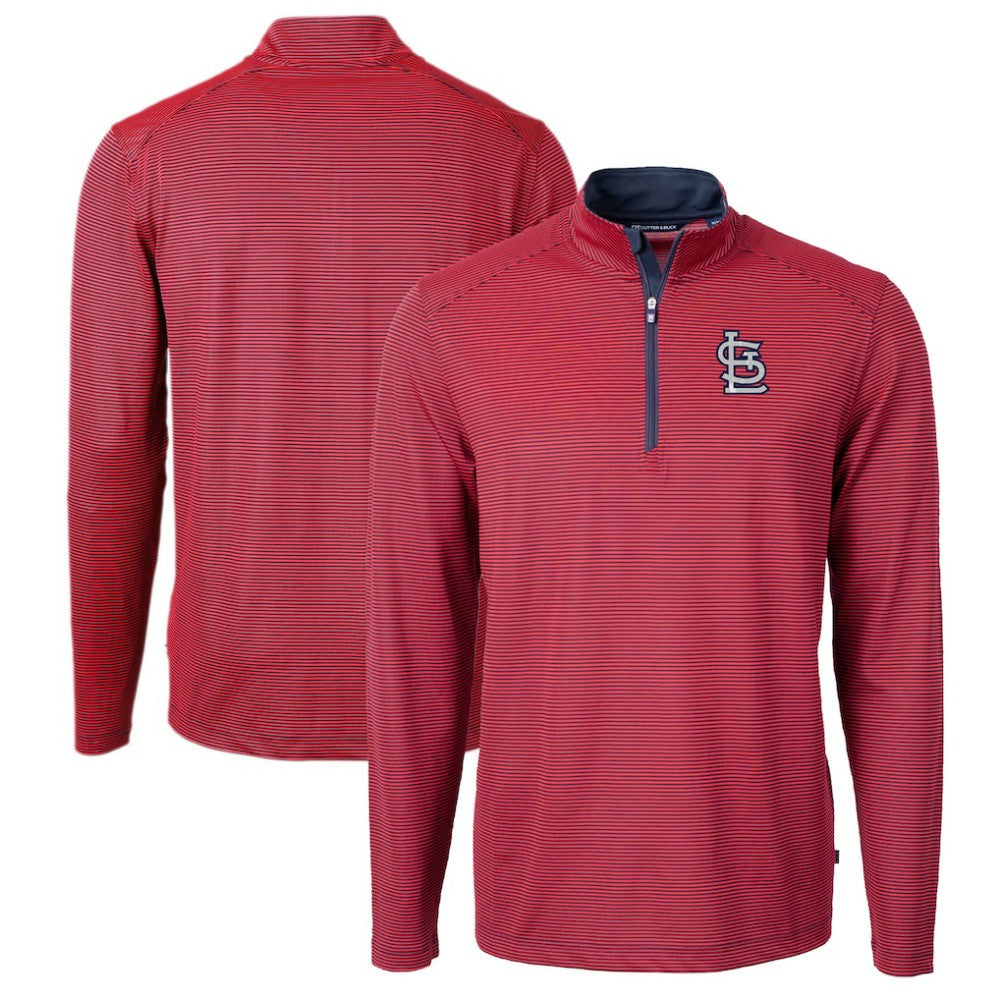 St. Louis Cardinals Cutter & Buck Virtue Eco Pique Micro Stripe Big & Tall Recycled Quarter-Zip Pullover Top - Red/Navy Pullover