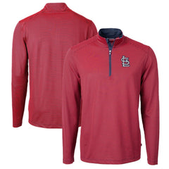 St. Louis Cardinals Cutter & Buck Virtue Eco Pique Micro Stripe Big & Tall Recycled Quarter-Zip Pullover Top - Red/Navy Pullover