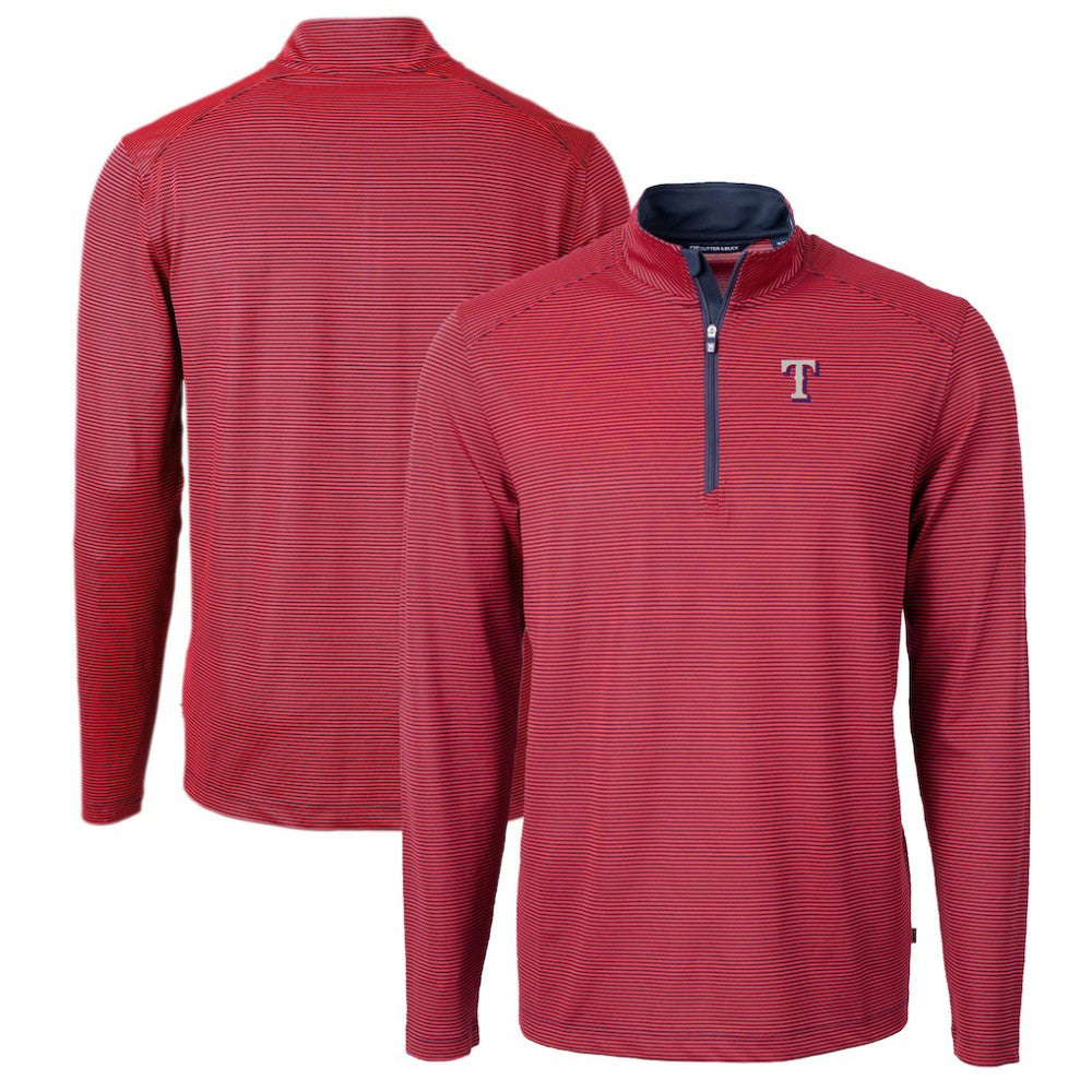 Texas Rangers Cutter & Buck Virtue Eco Pique Micro Stripe Big & Tall Recycled Quarter-Zip Pullover Top - Red/Navy Pullover
