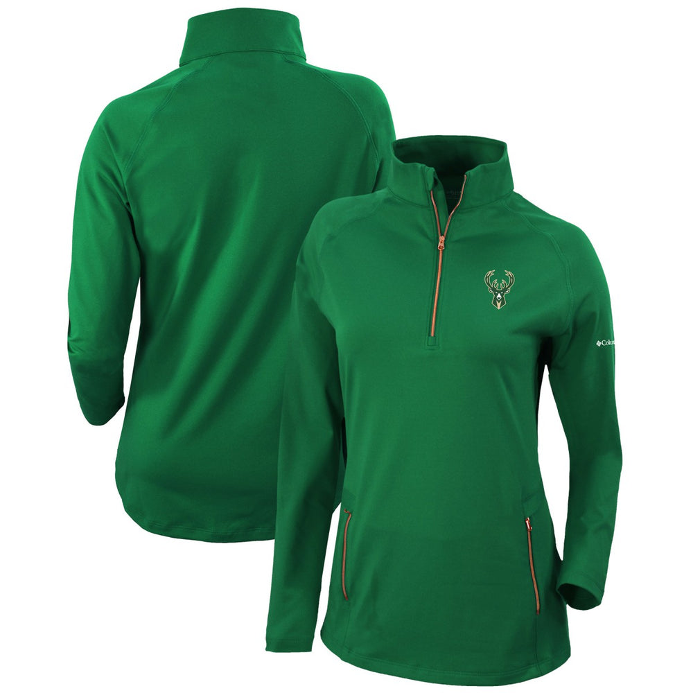 Milwaukee Bucks Women's Omni-Wick Outward Nine Quarter-Zip Pullover Top Forest Green