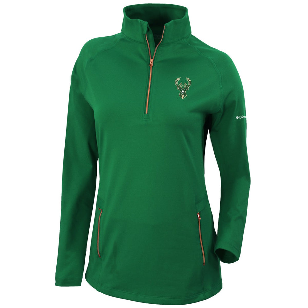 Milwaukee Bucks Women's Omni-Wick Outward Nine Quarter-Zip Pullover Top Forest Green