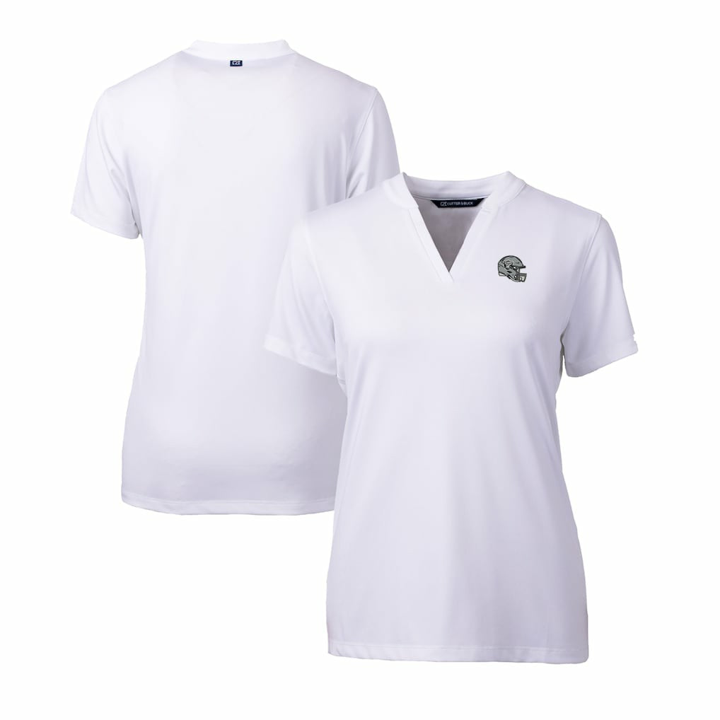 Las Vegas Raiders Cutter & Buck Women's Helmet Logo DryTec Forge Stretch V-Neck Blade Top White