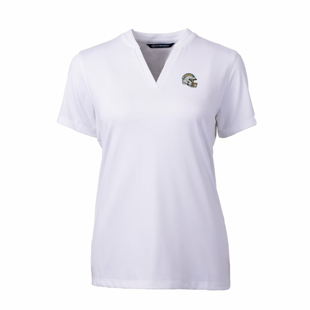 Los Angeles Chargers Cutter & Buck Women's Helmet Logo DryTec Forge Stretch V-Neck Blade Top White