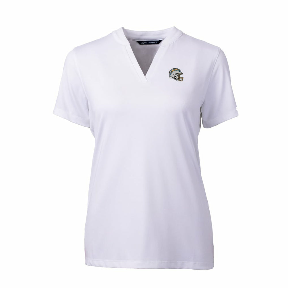 Los Angeles Chargers Cutter & Buck Women's Helmet Logo DryTec Forge Stretch V-Neck Blade Top White