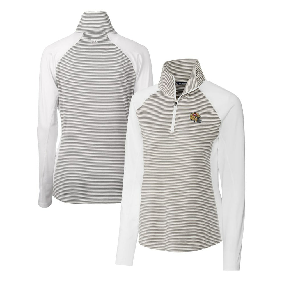 San Francisco 49ers Cutter & Buck Women's Helmet Logo DryTec Forge Tonal Stripe Stretch Half-Zip Top White