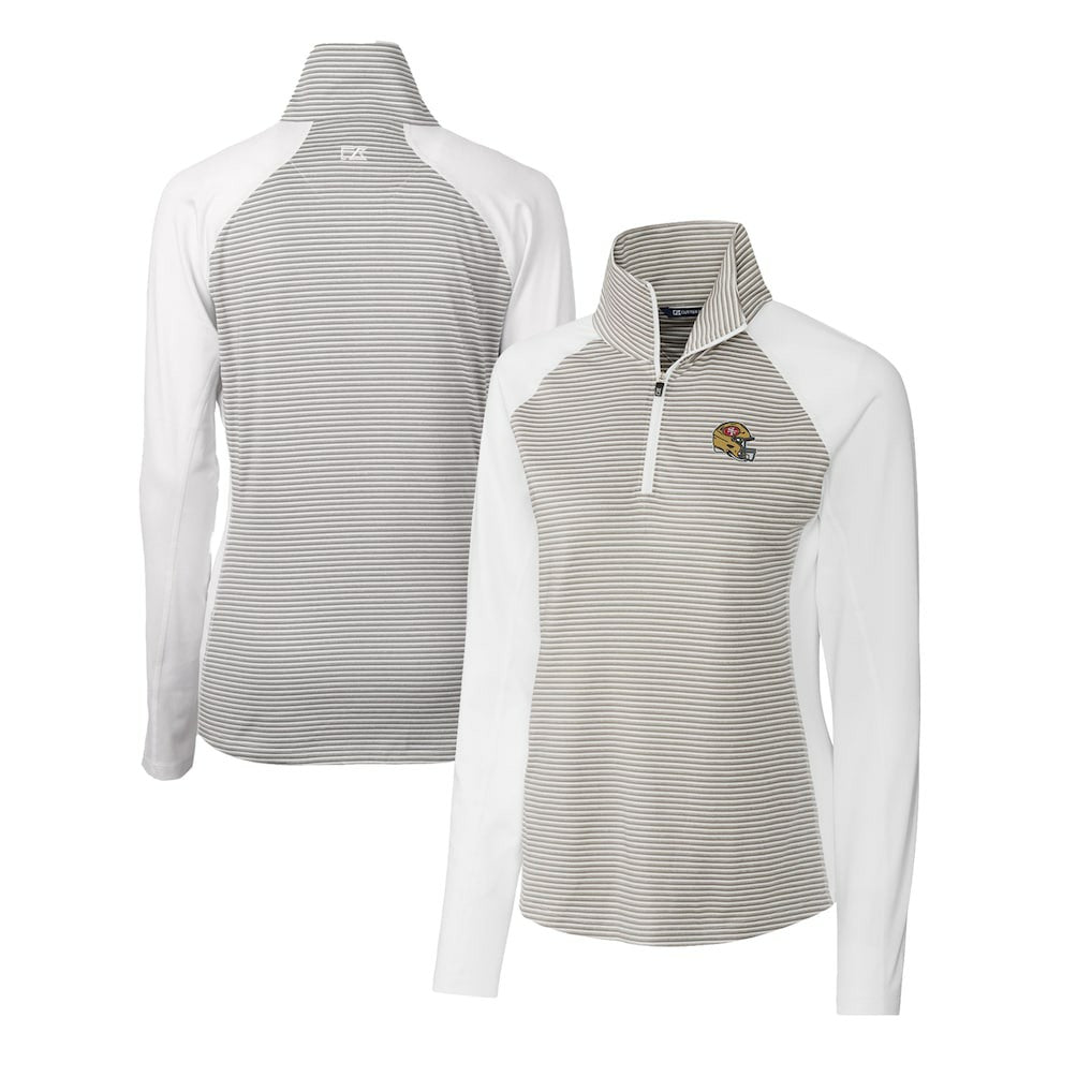 San Francisco 49ers Cutter & Buck Women's Helmet Logo DryTec Forge Tonal Stripe Stretch Half-Zip Top White