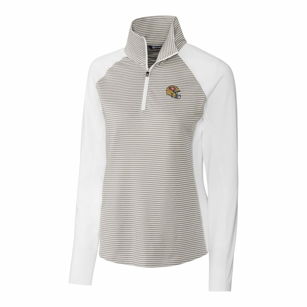 San Francisco 49ers Cutter & Buck Women's Helmet Logo DryTec Forge Tonal Stripe Stretch Half-Zip Top White