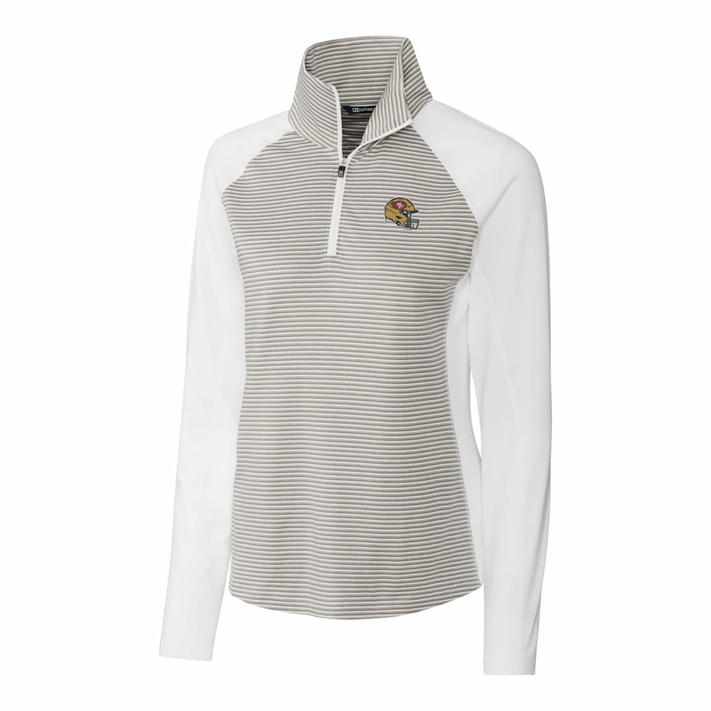San Francisco 49ers Cutter & Buck Women's Helmet Logo DryTec Forge Tonal Stripe Stretch Half-Zip Top White