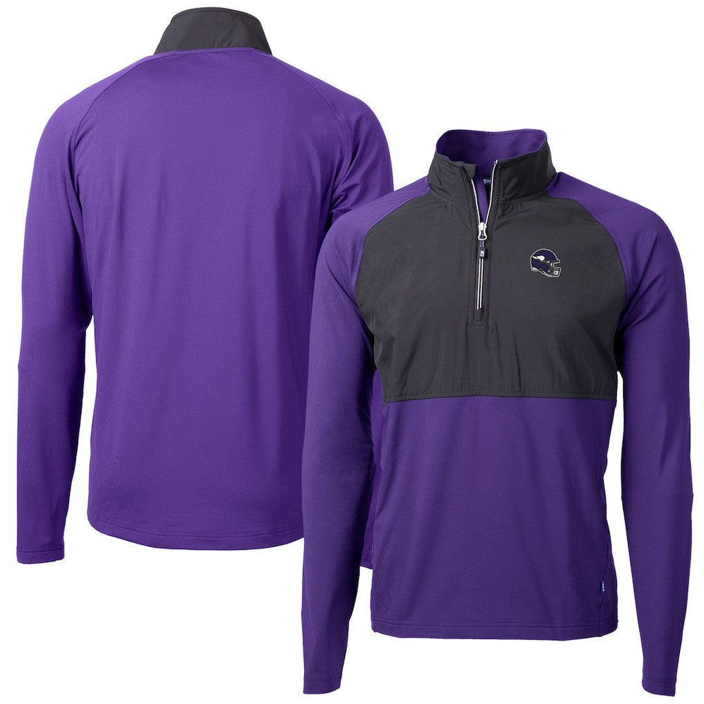 Minnesota Vikings Cutter & Buck Helmet Adapt Eco Knit Hybrid Recycled Quarter-Zip Pullover Top Purple
