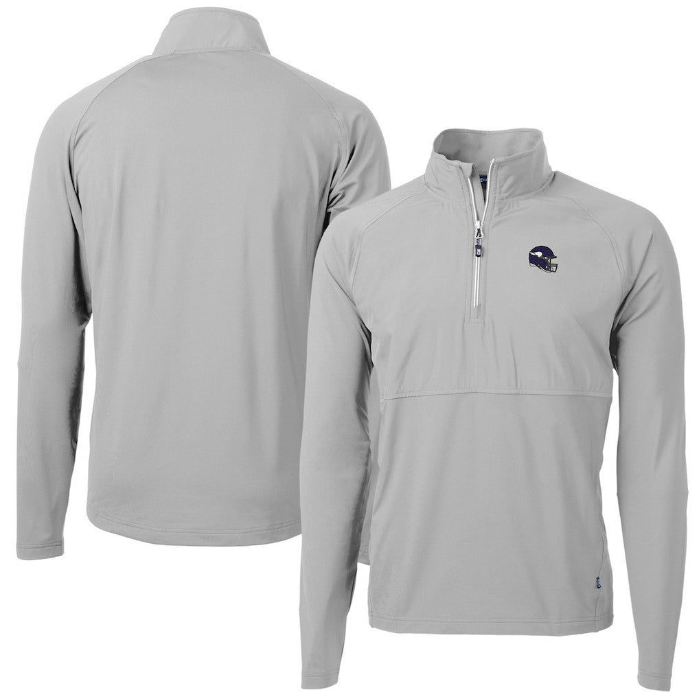 Minnesota Vikings Cutter & Buck Helmet Adapt Eco Knit Hybrid Recycled Quarter-Zip Pullover Top Silver