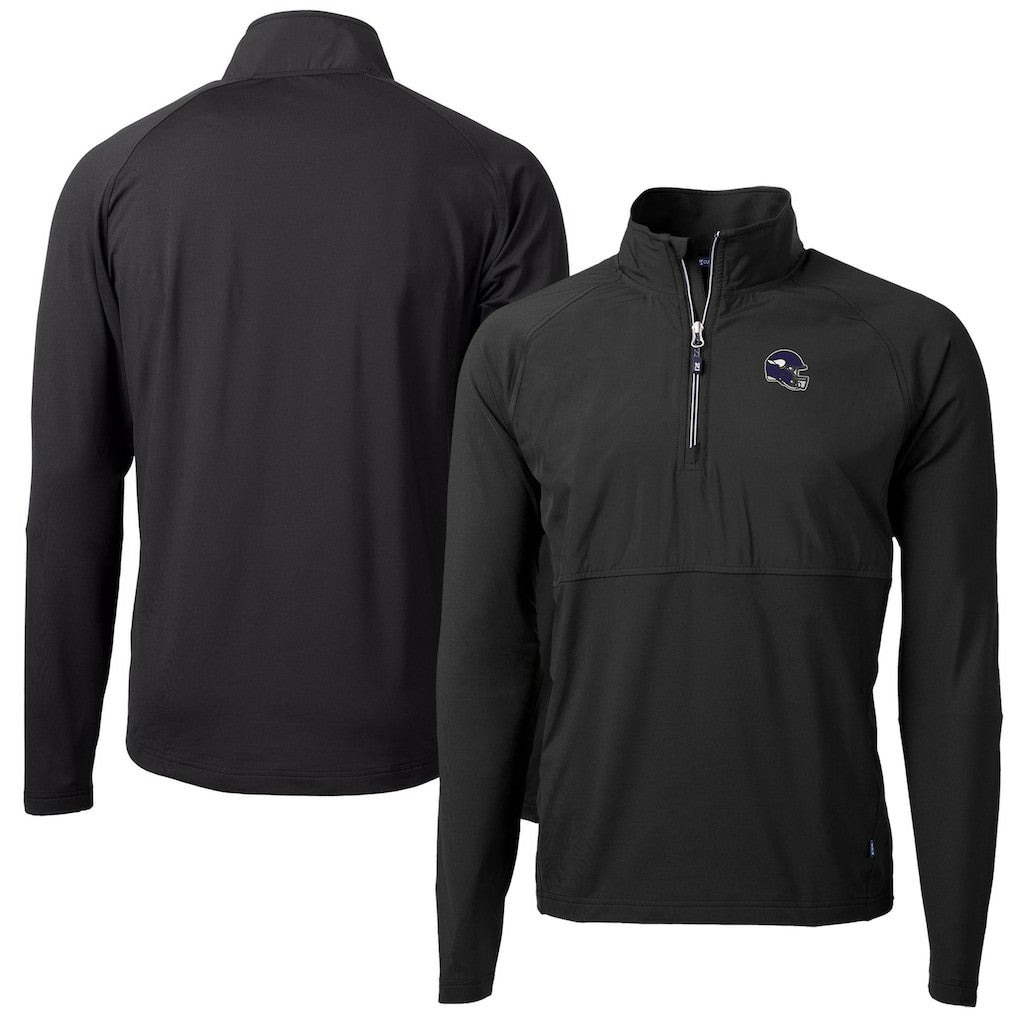 Minnesota Vikings Cutter & Buck Helmet Adapt Eco Knit Hybrid Recycled Quarter-Zip Pullover Top Black