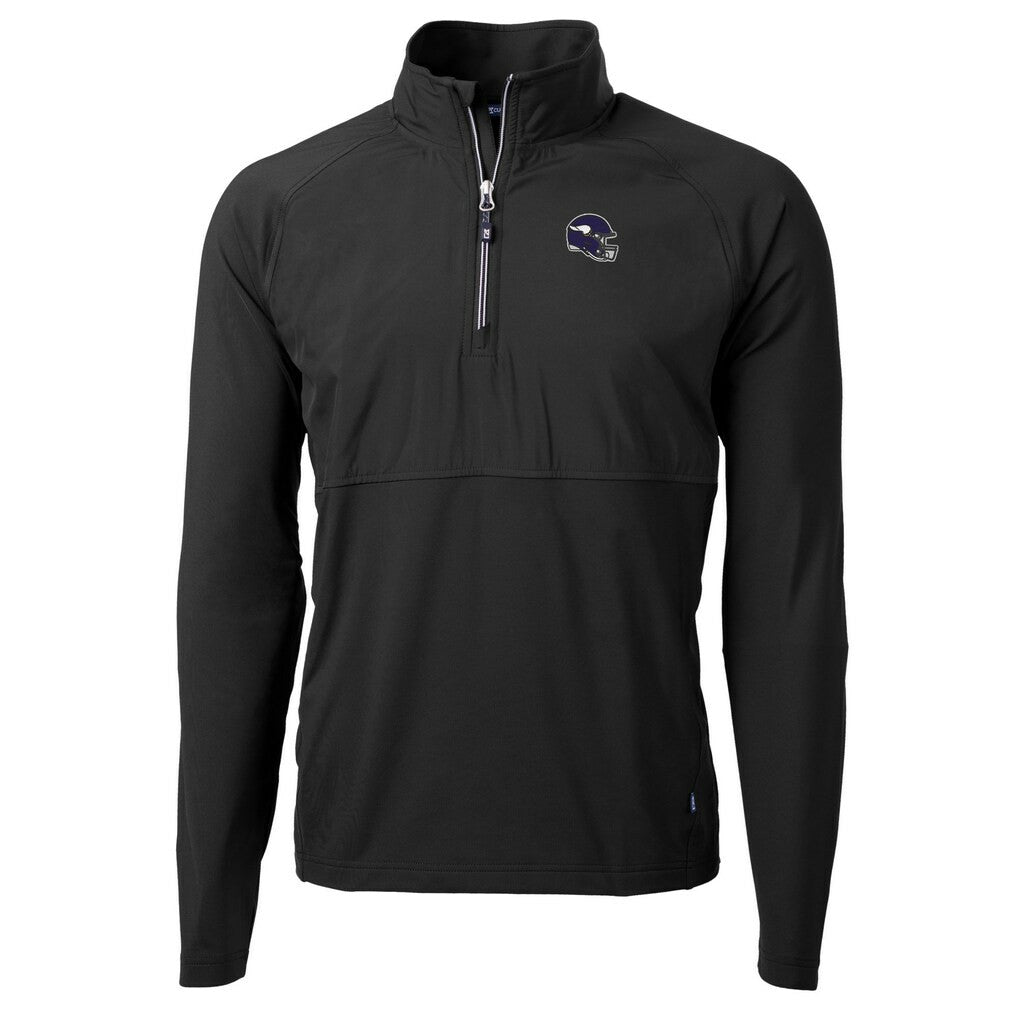 Minnesota Vikings Cutter & Buck Helmet Adapt Eco Knit Hybrid Recycled Quarter-Zip Pullover Top Black