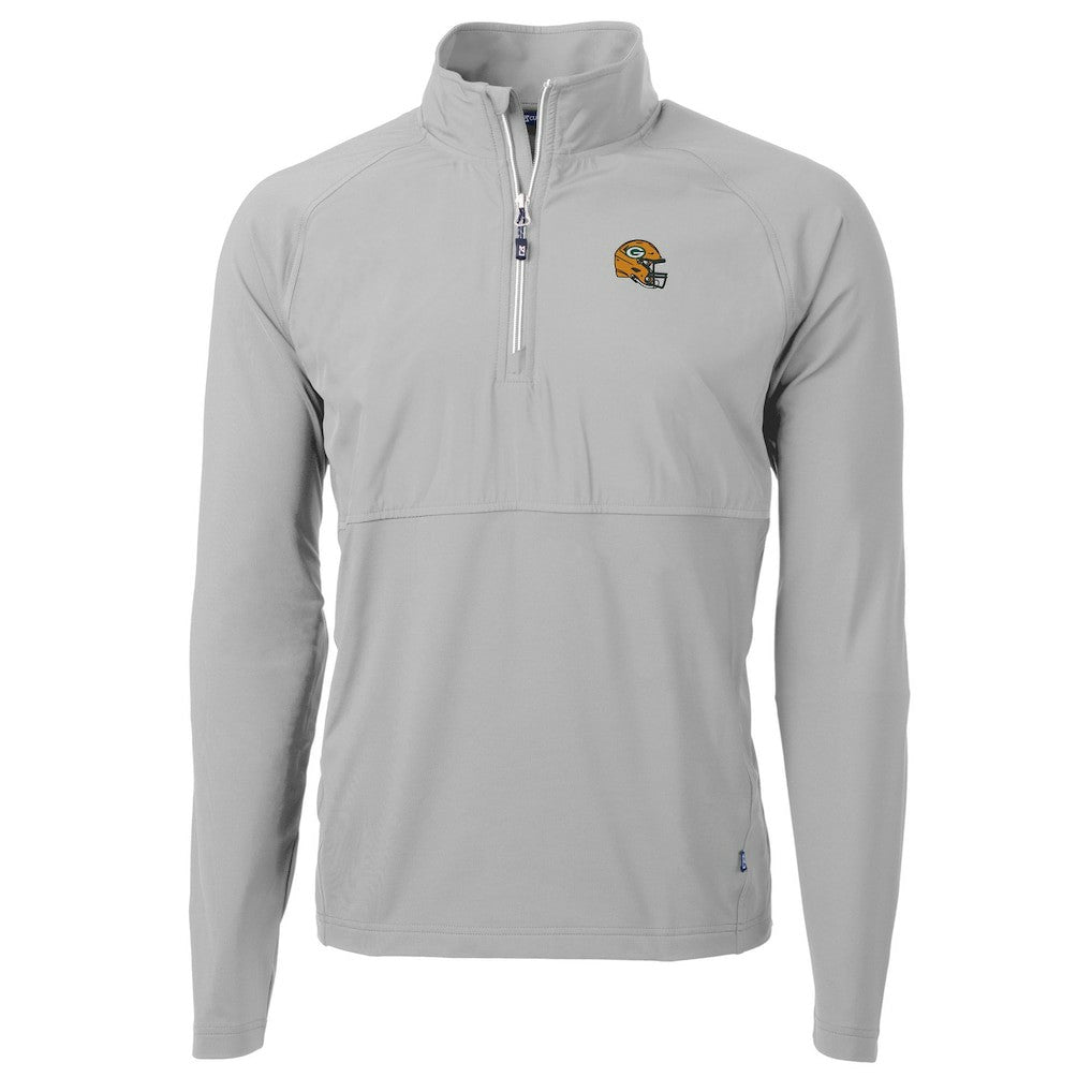 Green Bay Packers Cutter & Buck Helmet Adapt Eco Knit Hybrid Recycled Quarter-Zip Pullover Top Silver
