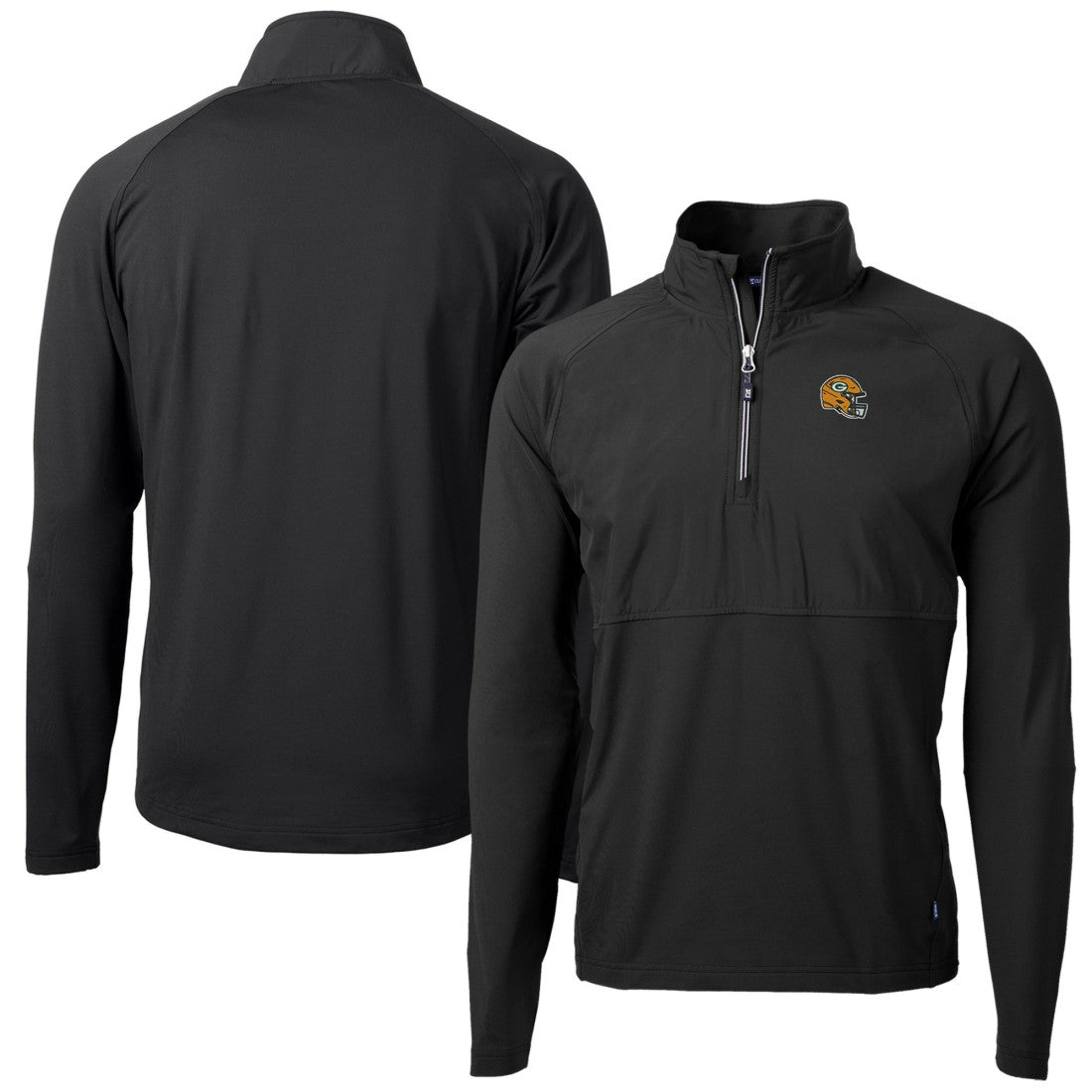 Green Bay Packers Cutter & Buck Helmet Adapt Eco Knit Hybrid Recycled Quarter-Zip Pullover Top Black
