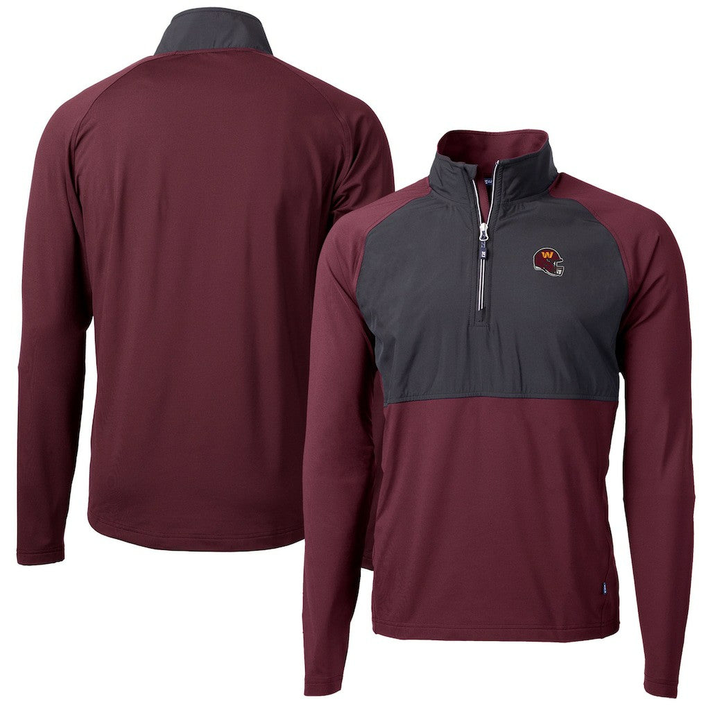 Washington Commanders Cutter & Buck Helmet Adapt Eco Knit Hybrid Recycled Quarter-Zip Pullover Top Burgundy