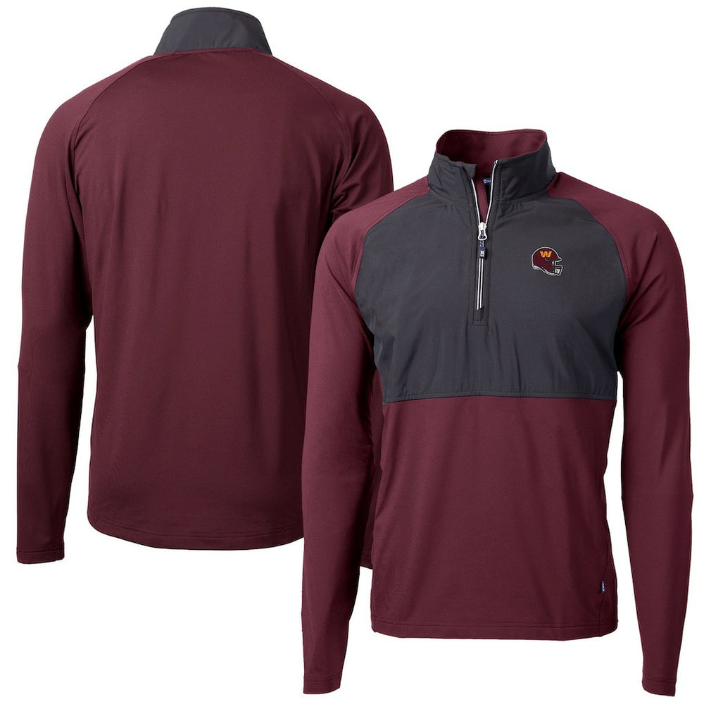 Washington Commanders Cutter & Buck Helmet Adapt Eco Knit Hybrid Recycled Quarter-Zip Pullover Top Burgundy