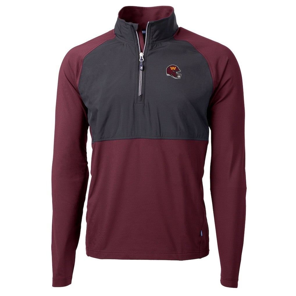Washington Commanders Cutter & Buck Helmet Adapt Eco Knit Hybrid Recycled Quarter-Zip Pullover Top Burgundy