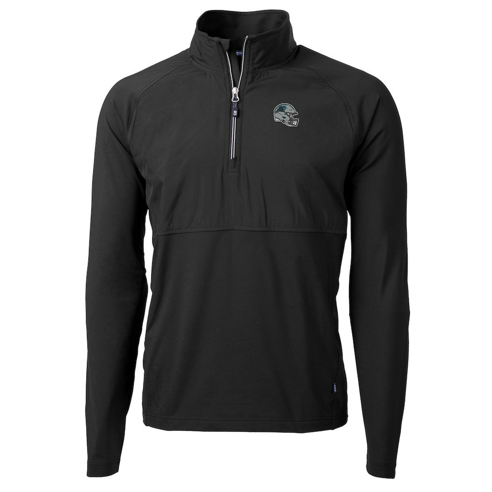 Carolina Panthers Cutter & Buck Helmet Adapt Eco Knit Hybrid Recycled Quarter-Zip Pullover Top Black