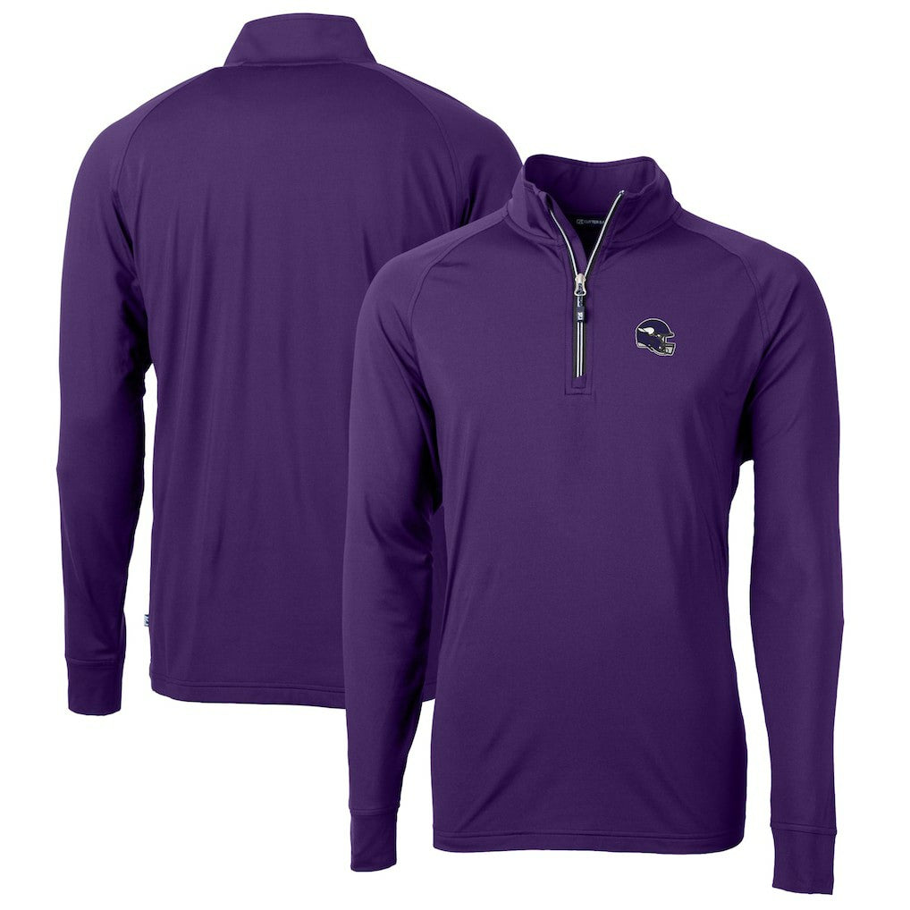 Minnesota Vikings Cutter & Buck Helmet Adapt Eco Knit Stretch Recycled Quarter-Zip Pullover Top Purple