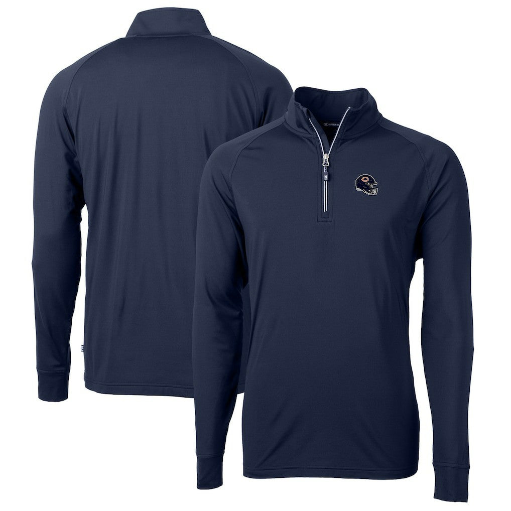 Chicago Bears Cutter & Buck Helmet Adapt Eco Knit Stretch Recycled Quarter-Zip Pullover Top Navy