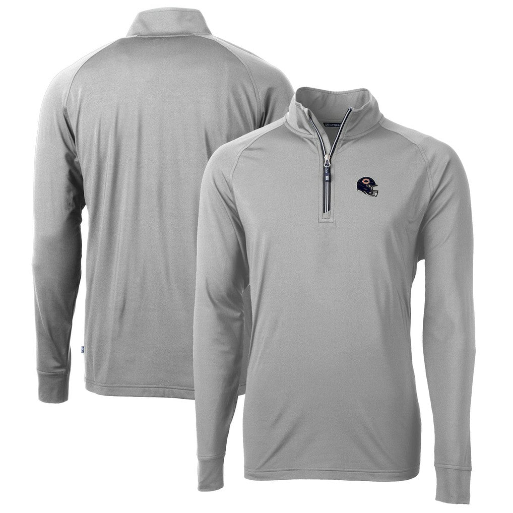 Chicago Bears Cutter & Buck Helmet Adapt Eco Knit Stretch Recycled Quarter-Zip Pullover Top Silver