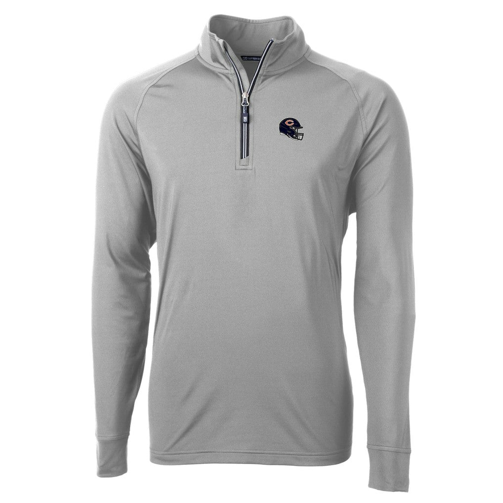 Chicago Bears Cutter & Buck Helmet Adapt Eco Knit Stretch Recycled Quarter-Zip Pullover Top Silver