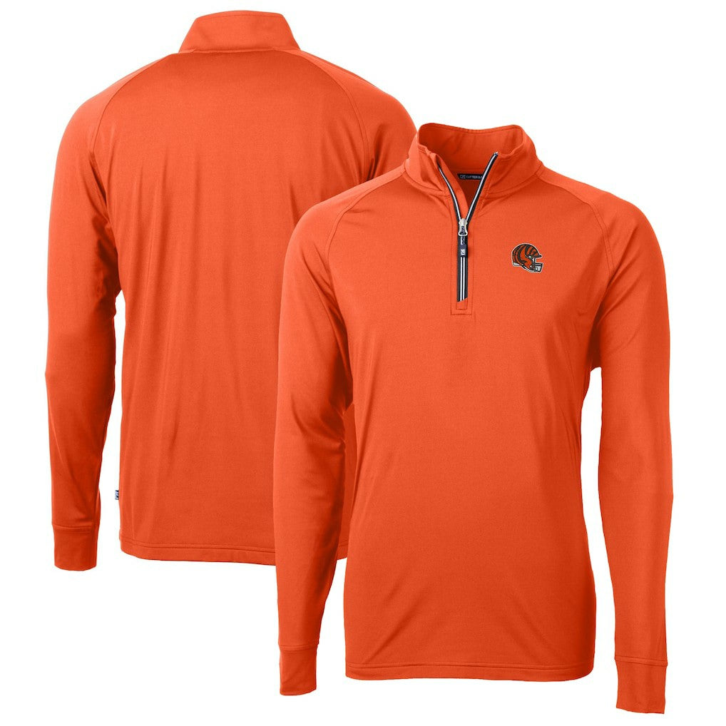 Cincinnati Bengals Cutter & Buck Helmet Adapt Eco Knit Stretch Recycled Quarter-Zip Pullover Top Orange
