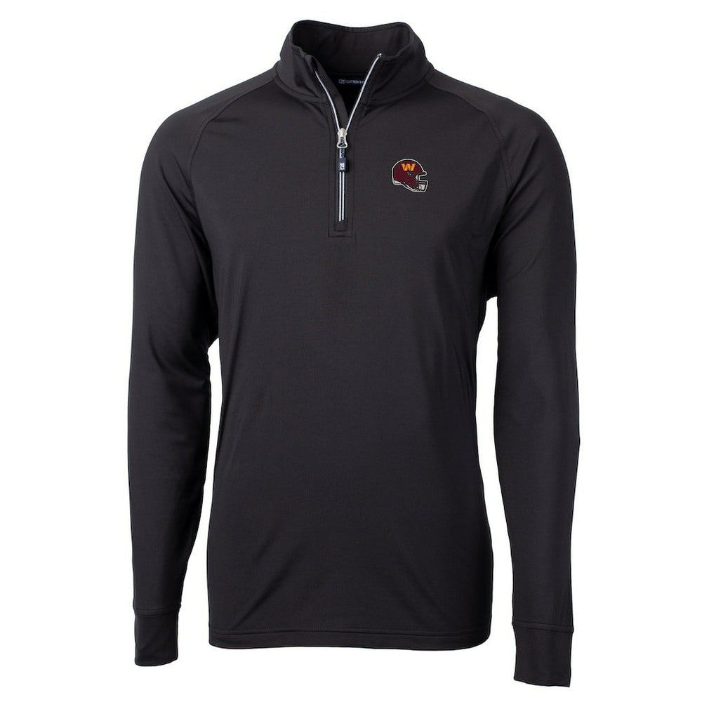Washington Commanders Cutter & Buck Helmet Adapt Eco Knit Stretch Recycled Quarter-Zip Pullover Top Black