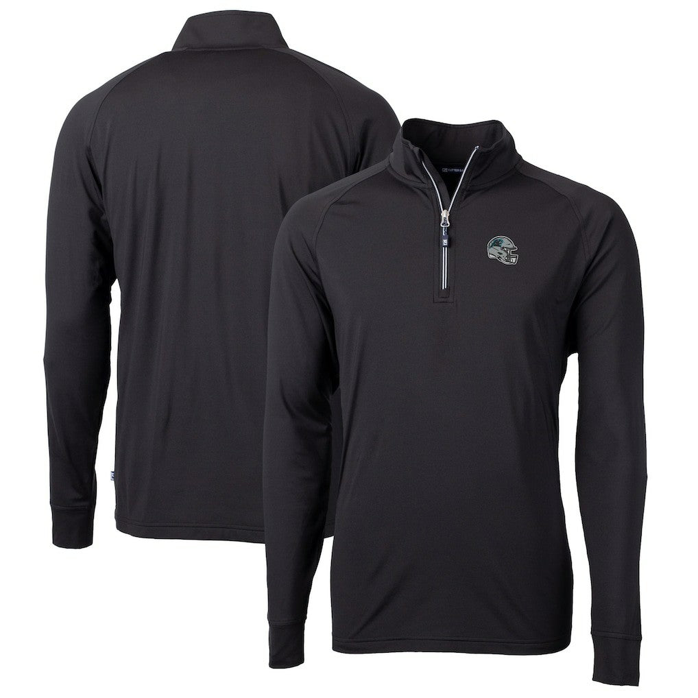 Carolina Panthers Cutter & Buck Helmet Adapt Eco Knit Stretch Recycled Quarter-Zip Pullover Top Black