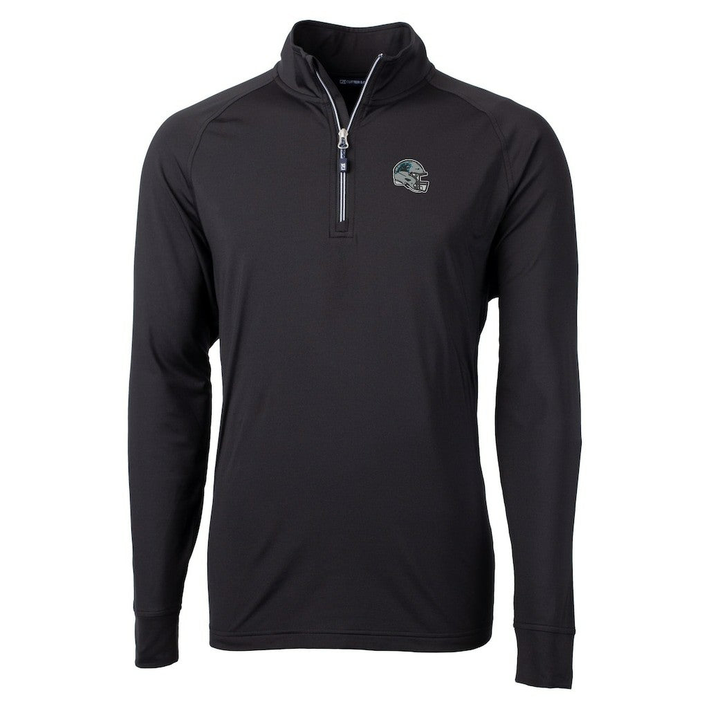 Carolina Panthers Cutter & Buck Helmet Adapt Eco Knit Stretch Recycled Quarter-Zip Pullover Top Black