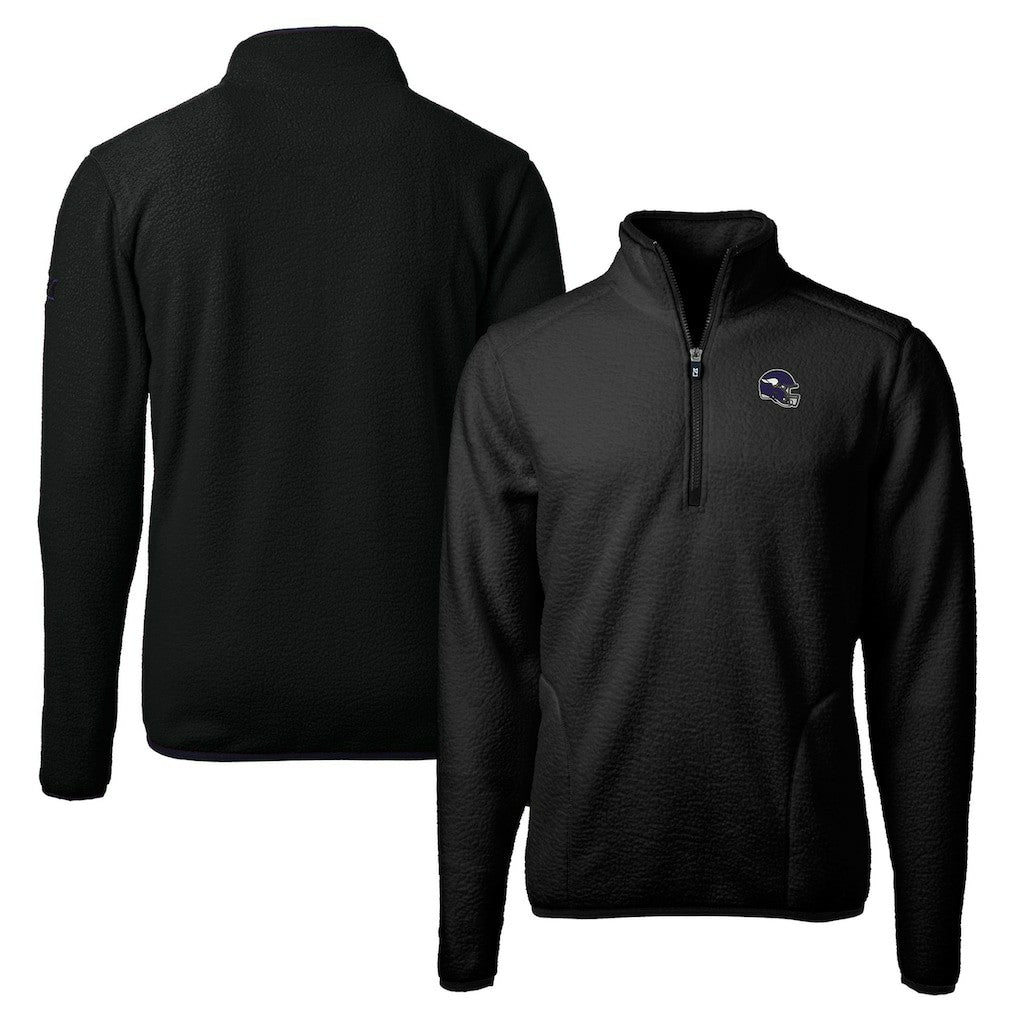 Minnesota Vikings Cutter & Buck Helmet Cascade Eco Sherpa Fleece Quarter-Zip Pullover Jacket Black