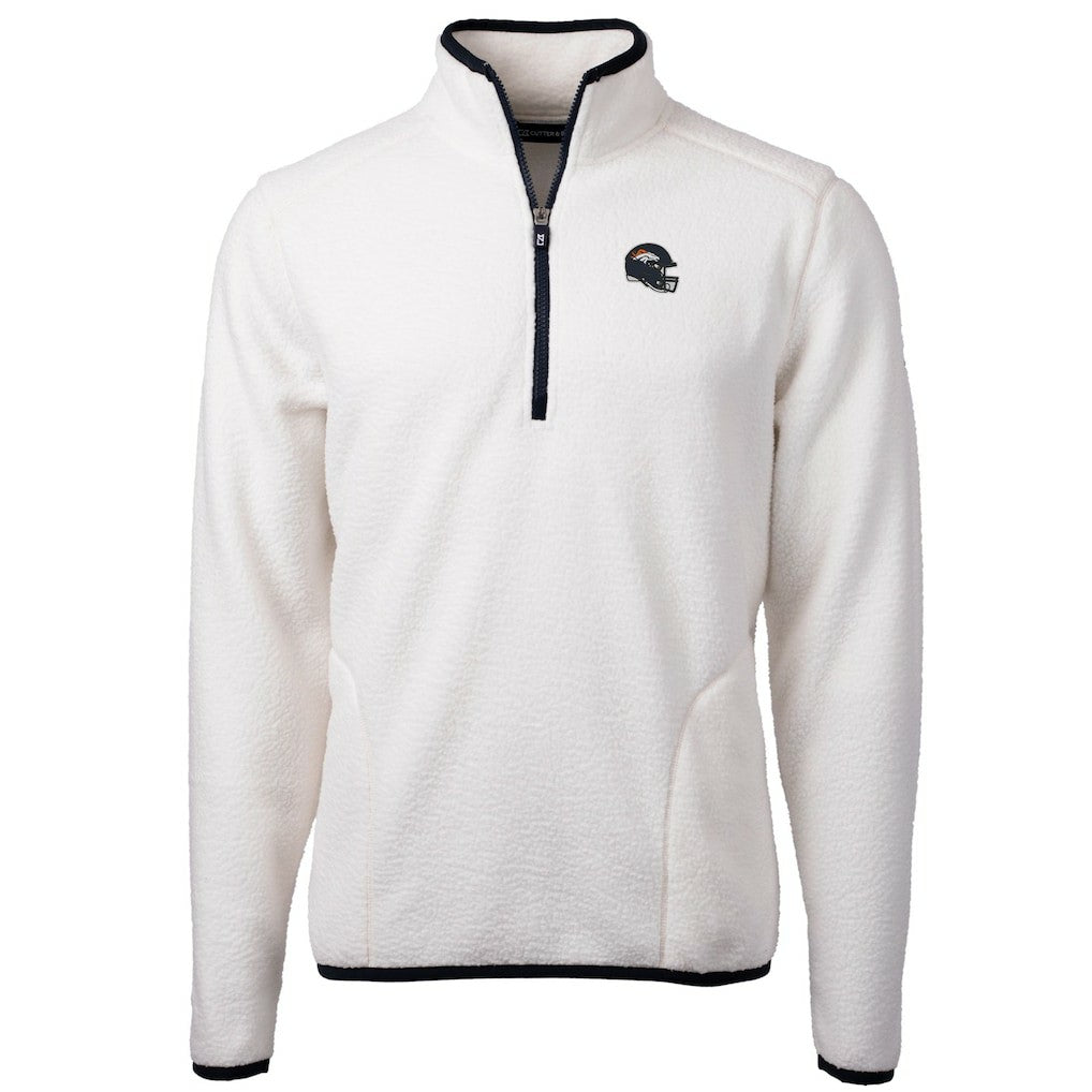 Denver Broncos Cutter & Buck Helmet Cascade Eco Sherpa Fleece Quarter-Zip Pullover Jacket White