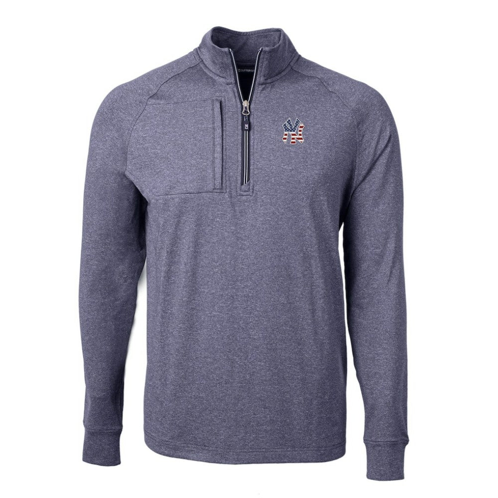 New York Yankees Cutter & Buck Americana Logo Big & Tall Adapt Eco Knit Stretch Recycled Quarter-Zip Pullover Top - Heather Navy Pullover