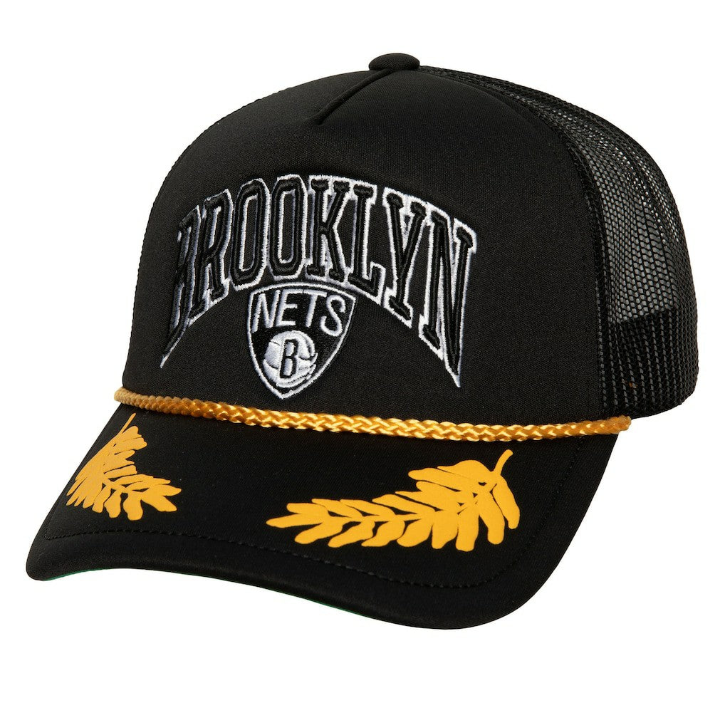 Brooklyn Nets Hardwood Classics Gold Leaf Mesh Trucker Snapback Hat Black