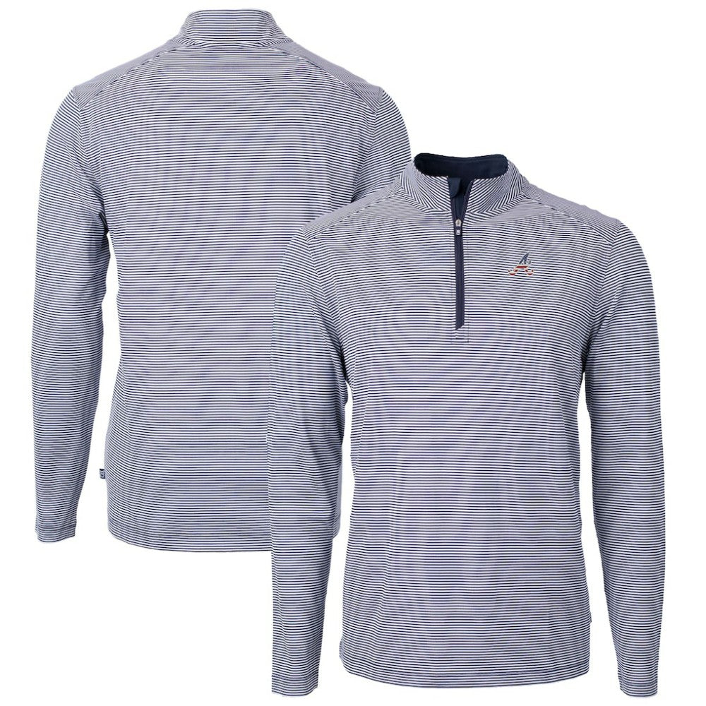 Atlanta Braves Cutter & Buck Americana Logo Virtue Eco Pique Stripe Recycled Quarter-Zip Pullover Top - Navy Pullover