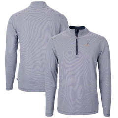 Atlanta Braves Cutter & Buck Americana Logo Virtue Eco Pique Stripe Recycled Quarter-Zip Pullover Top - Navy Pullover
