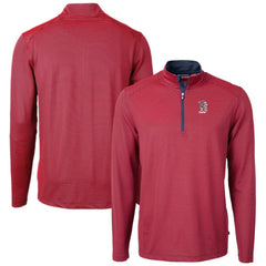 Boston Red Sox Cutter & Buck Americana Logo Virtue Eco Pique Stripe Recycled Quarter-Zip Pullover Top - Red Pullover