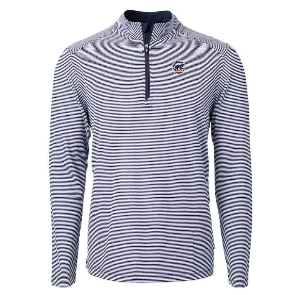 Chicago Cubs Cutter & Buck Americana Logo Virtue Eco Pique Stripe Recycled Quarter-Zip Pullover Top - Navy Pullover