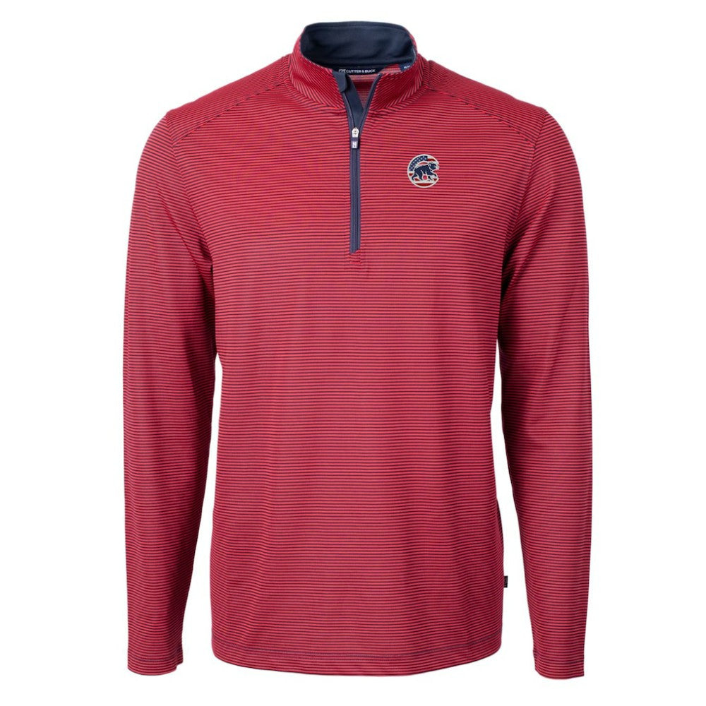 Chicago Cubs Cutter & Buck Americana Logo Virtue Eco Pique Stripe Recycled Quarter-Zip Pullover Top - Red Pullover