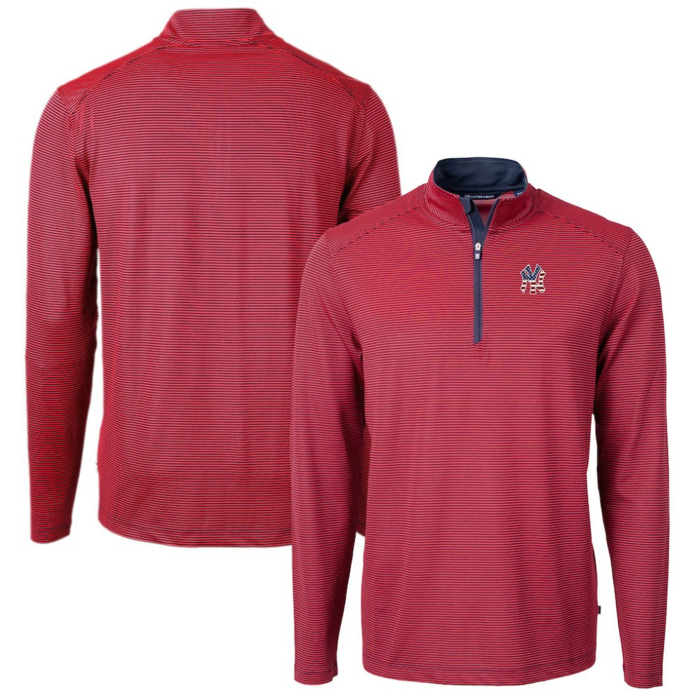 New York Yankees Cutter & Buck Americana Logo Virtue Eco Pique Stripe Recycled Quarter-Zip Pullover Top - Red Pullover