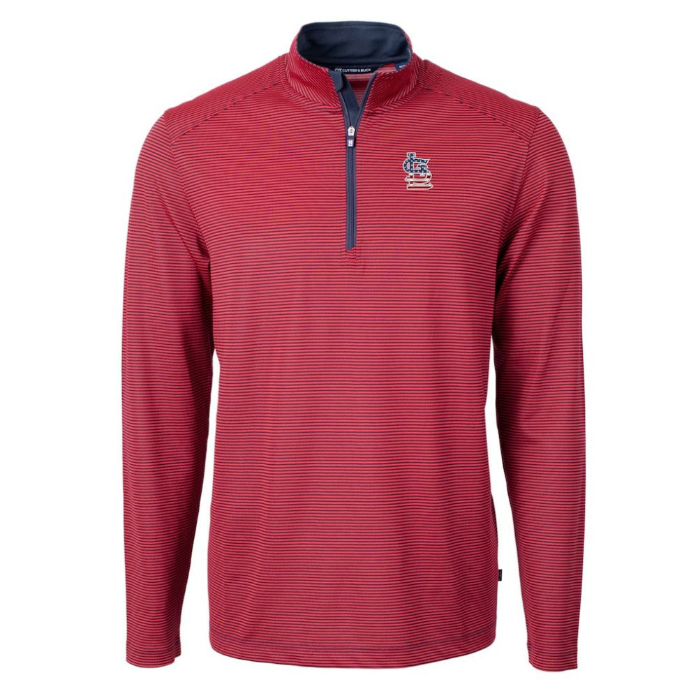 St. Louis Cardinals Cutter & Buck Americana Logo Virtue Eco Pique Stripe Recycled Quarter-Zip Pullover Top - Red Pullover