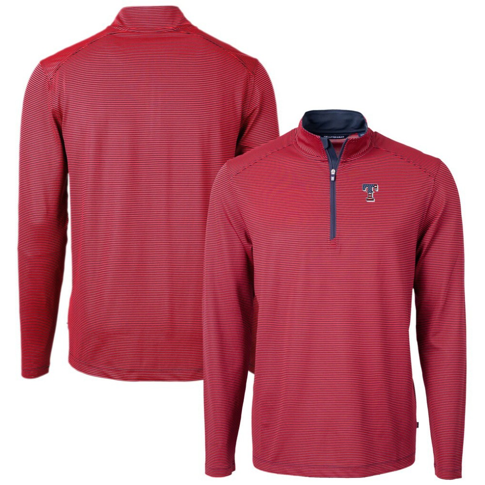 Texas Rangers Cutter & Buck Americana Logo Virtue Eco Pique Stripe Recycled Quarter-Zip Pullover Top - Red Pullover