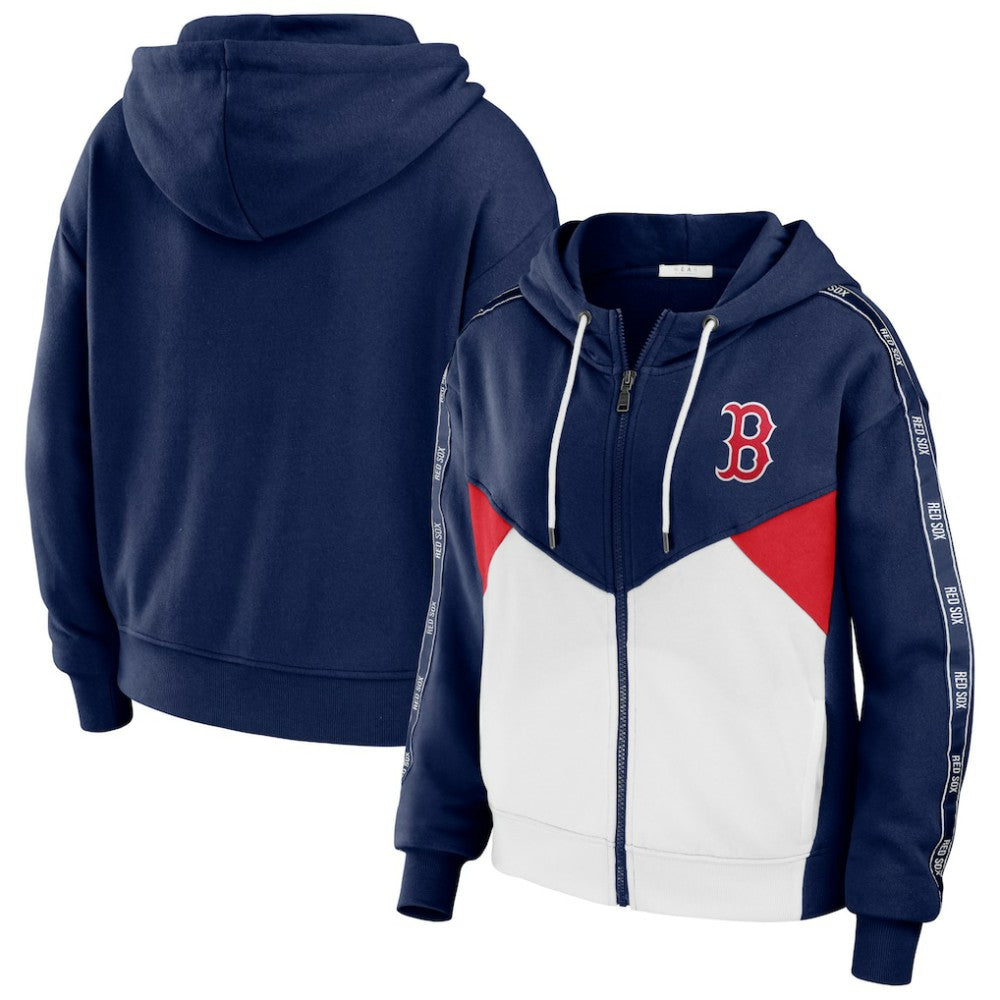 Boston Red Sox WEAR by Erin Andrews Women's  Color Block Full-Zip Hoodie - Navy/White Hoodies
