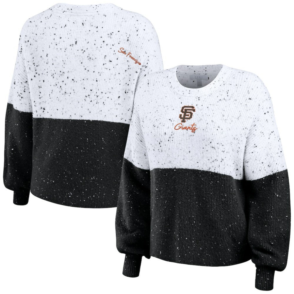 San Francisco Giants WEAR by Erin Andrews Women's Color Block Script Pullover Sweater - White/Black Pullover