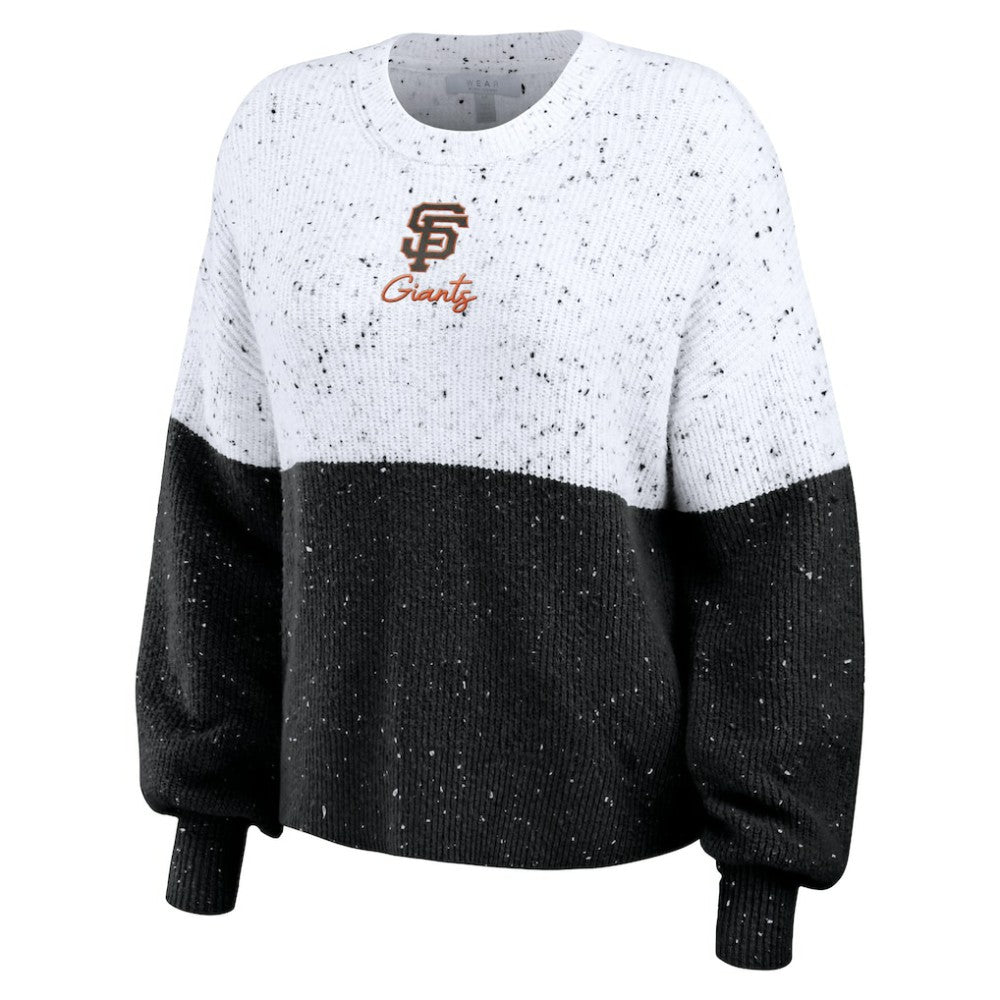 San Francisco Giants WEAR by Erin Andrews Women's Color Block Script Pullover Sweater - White/Black Pullover