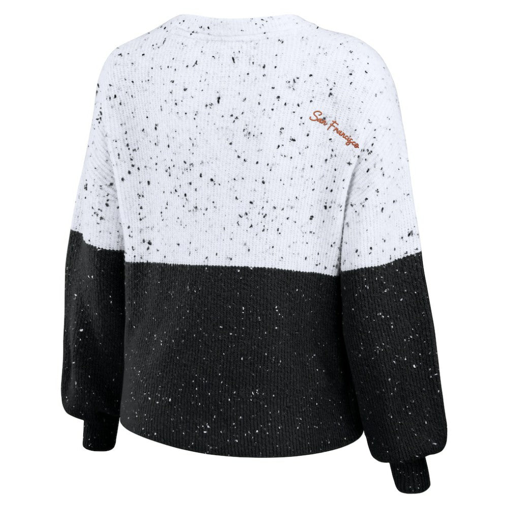 San Francisco Giants WEAR by Erin Andrews Women's Color Block Script Pullover Sweater - White/Black Pullover
