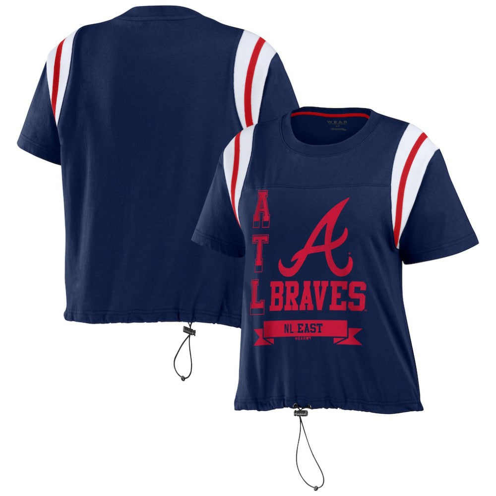 Atlanta Braves WEAR by Erin Andrews Women's Cinched Colorblock T-Shirt - Navy T-shirts