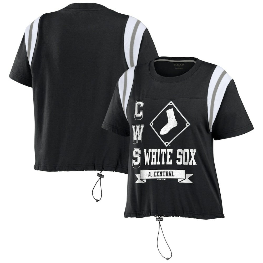 Chicago White Sox WEAR by Erin Andrews Women's Cinched Colorblock T-Shirt - Black T-shirts